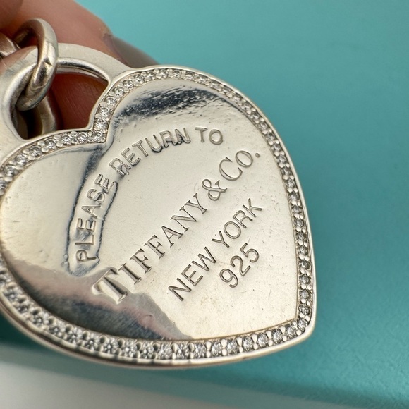 🦄 RARE Tiffany & Co. Sterling Silver Large Diamond Heart Tag Bracelet - Picture 7 of 8